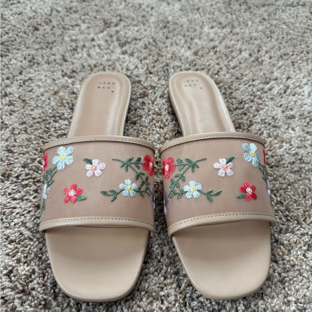 a new day Tan Floral Embroidered Sandals